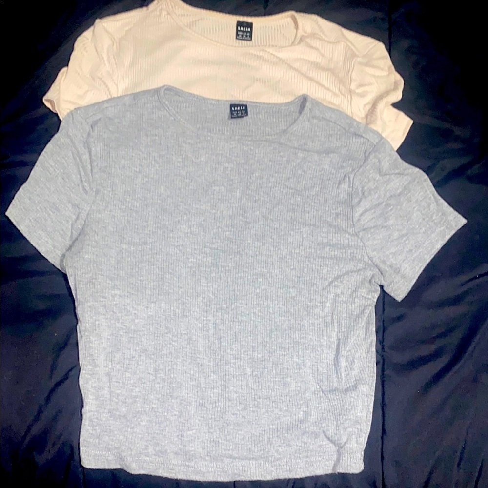 Gray and Cream Short Sleeve Tops
